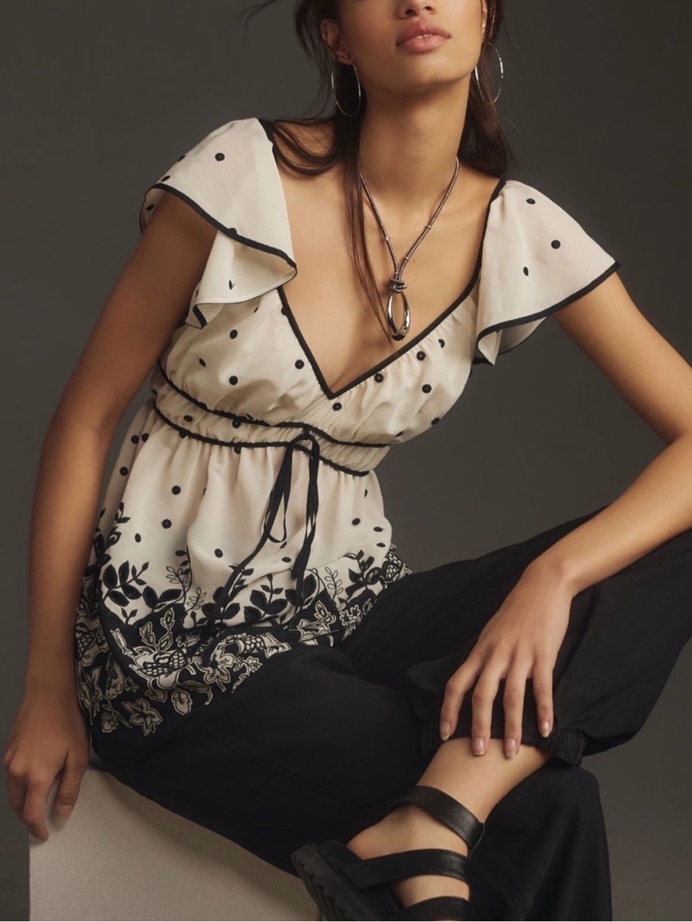 Anthropologie Polka Dot Embroidered Blouse